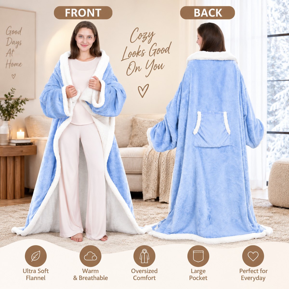 COZY Heated Wearable Blanket – Front and back