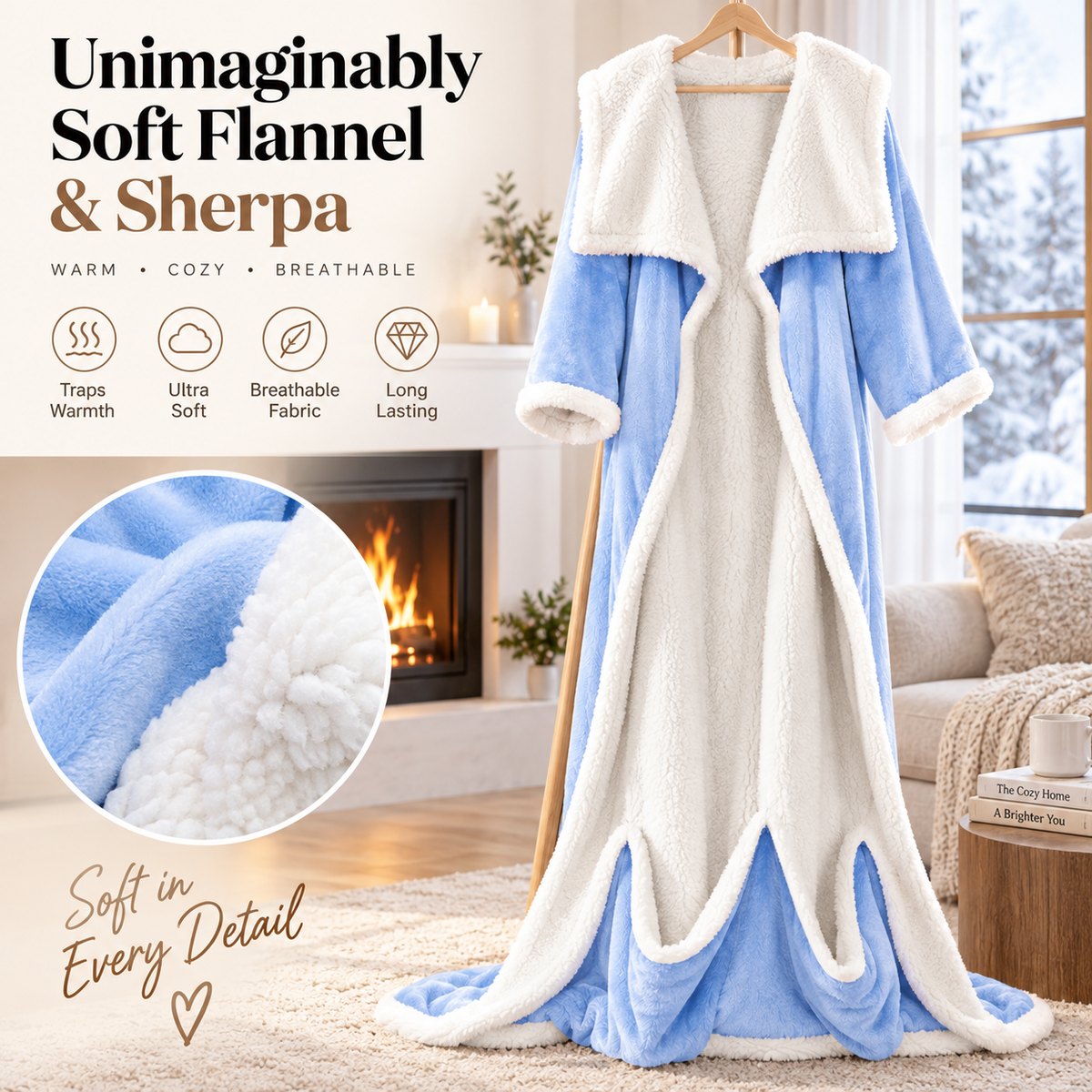COZY Heated Wearable Blanket – Soft flannel and sherpa