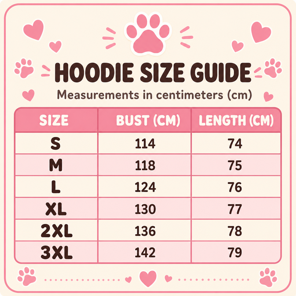 Soraya Kitty Hoodie - Size guide
