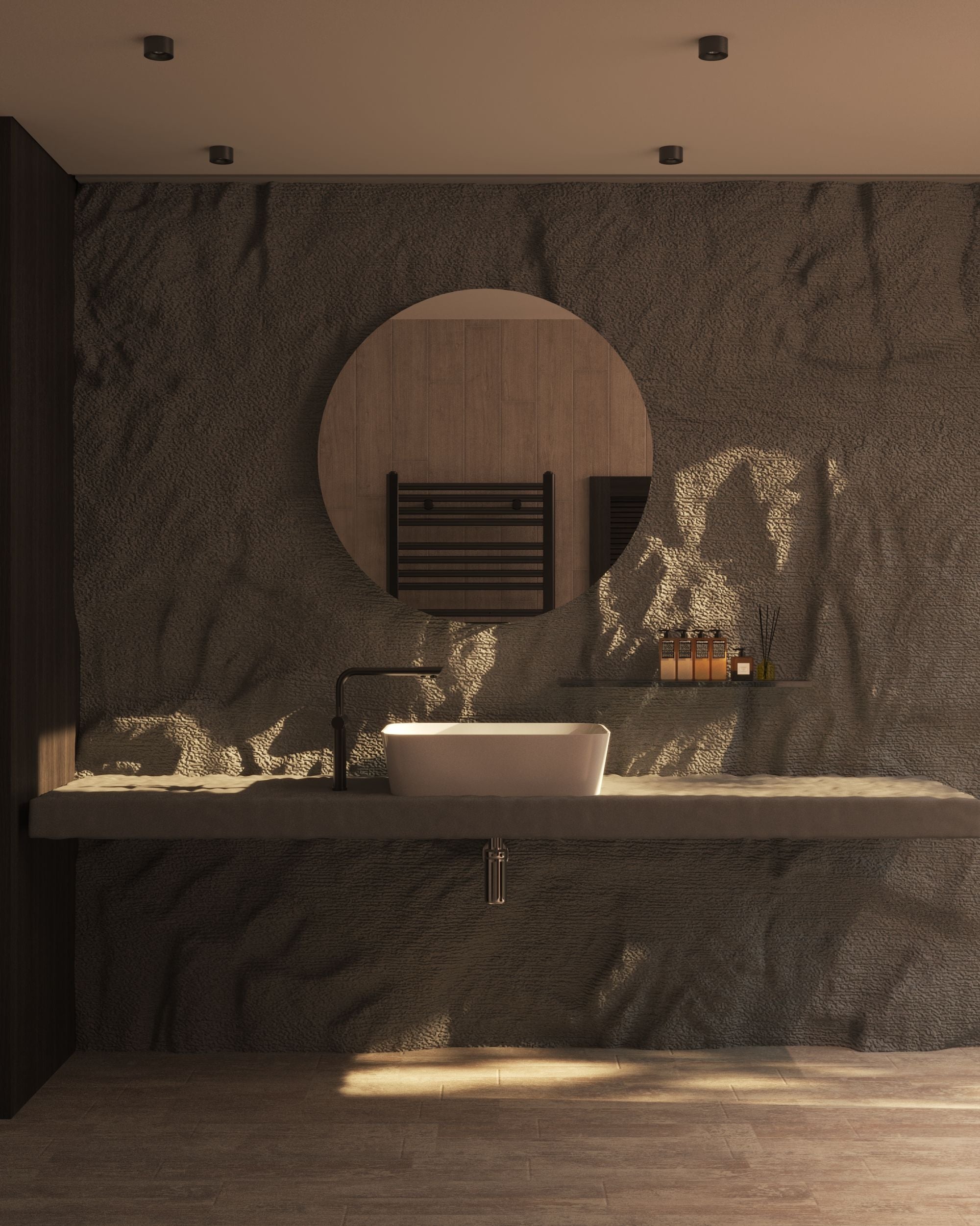 Warm stone bathroom vanity